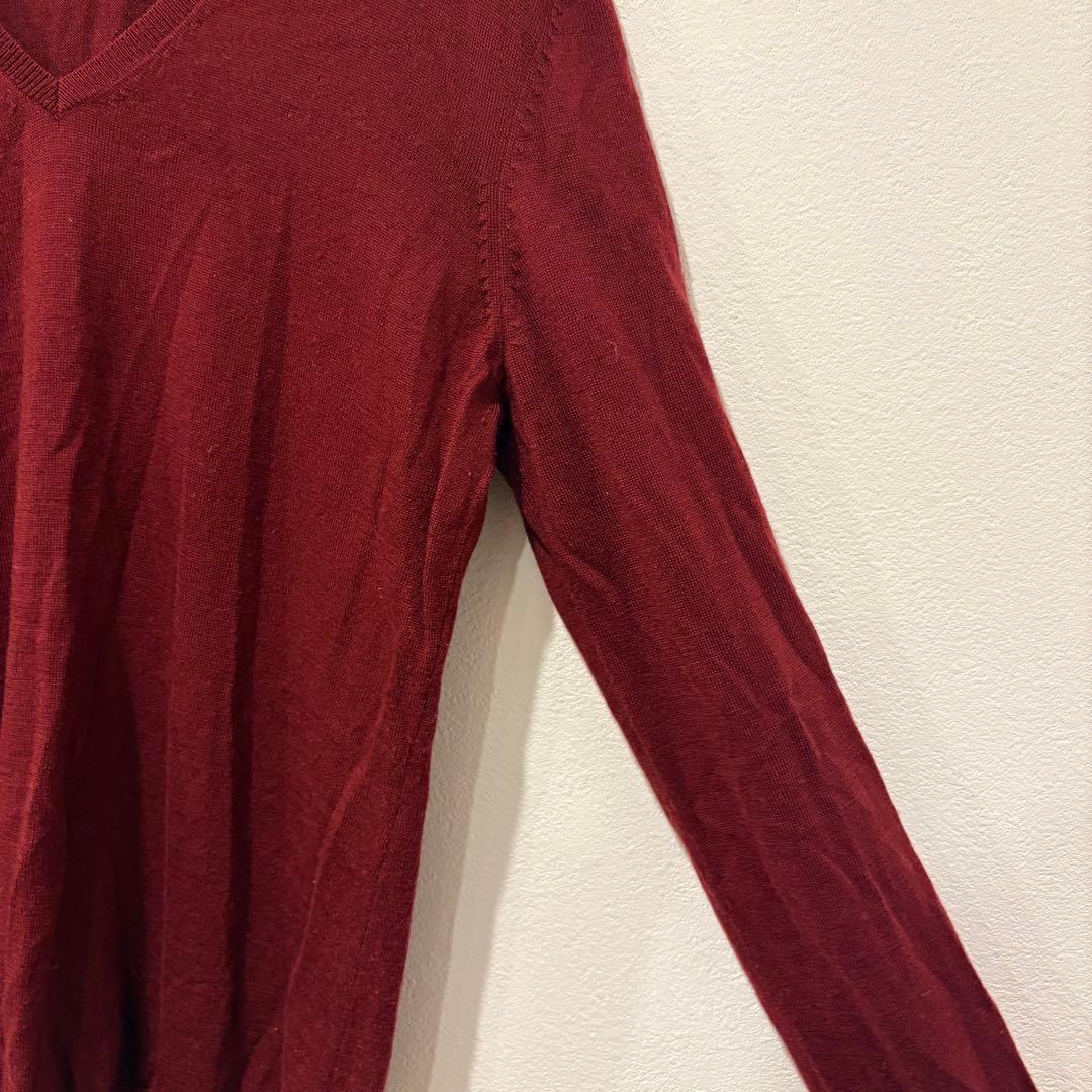 ユニクロ Vネック ニットセーター ウール100% ボルドー 赤　XL 長袖 3
