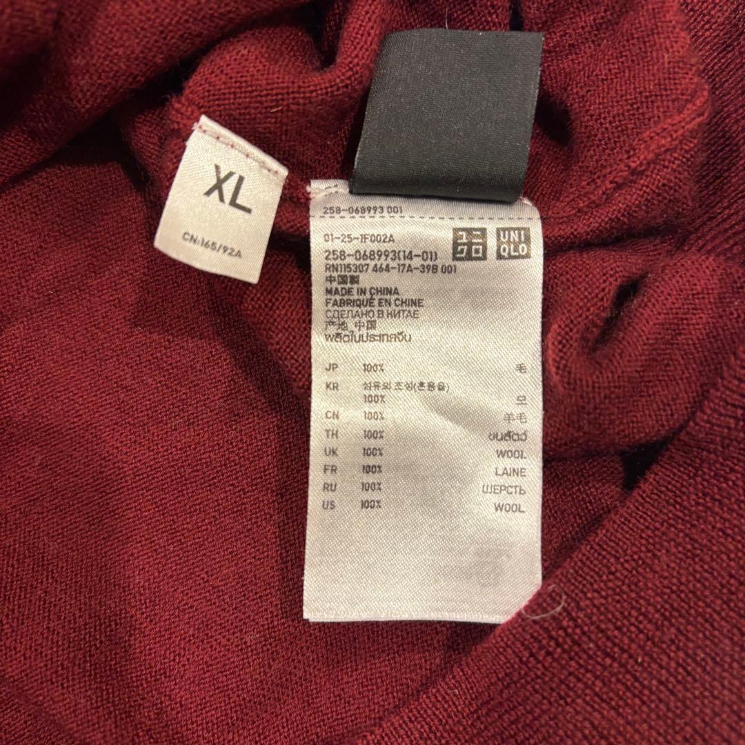ユニクロ Vネック ニットセーター ウール100% ボルドー 赤　XL 長袖 5