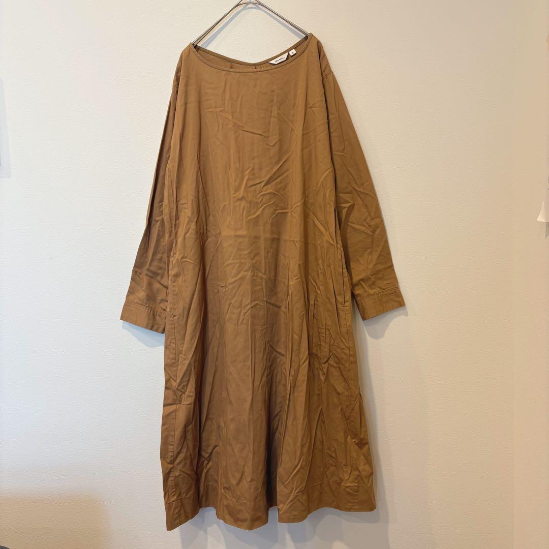 ニコアンド ロング　ワンピース フレア 長袖　茶色　ブラウン 3 L ポケット