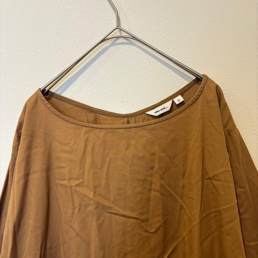 ニコアンド ロング　ワンピース フレア 長袖　茶色　ブラウン 3 L ポケット 3