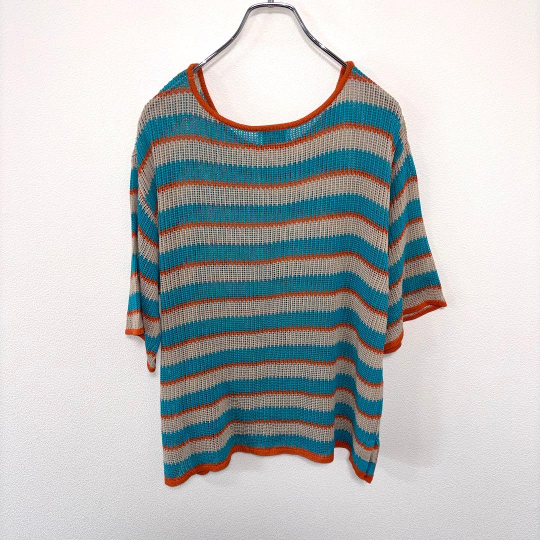 Denifits ストライプ メッシュボーダー半袖サマーニット L d697 11