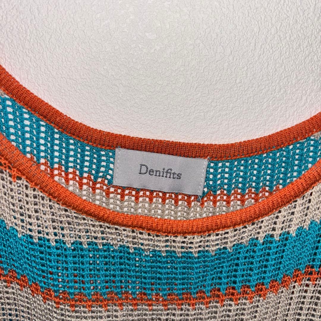 Denifits ストライプ メッシュボーダー半袖サマーニット L d697 3