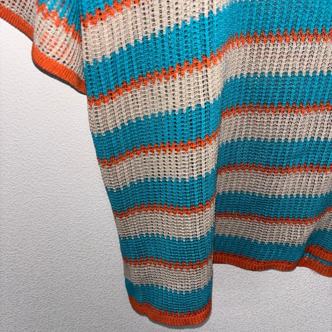 Denifits ストライプ メッシュボーダー半袖サマーニット L d697 6