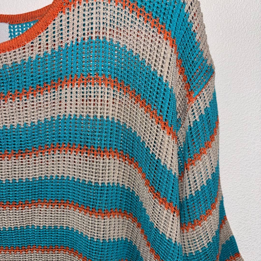 Denifits ストライプ メッシュボーダー半袖サマーニット L d697 8