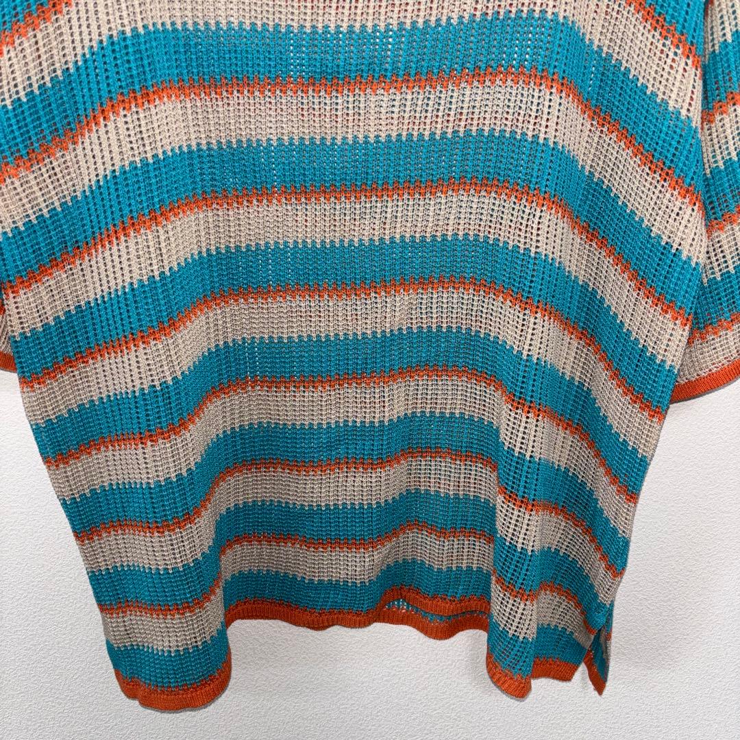 Denifits ストライプ メッシュボーダー半袖サマーニット L d697 10