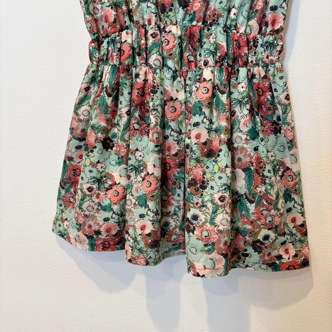 クチュールブローチ 花柄 フレアワンピース 半袖 グリーン 38 膝丈　高級 5