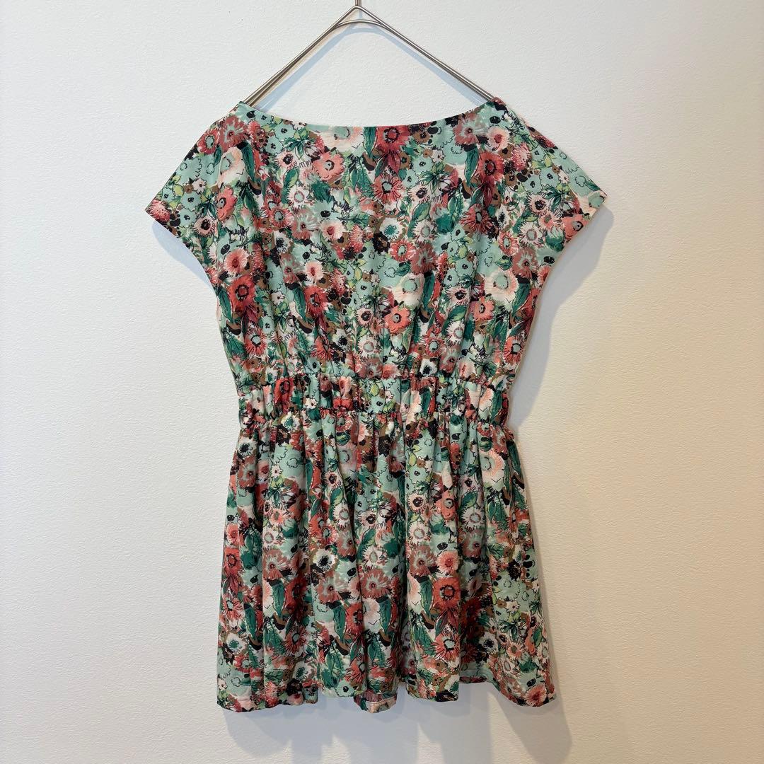 クチュールブローチ 花柄 フレアワンピース 半袖 グリーン 38 膝丈　高級 6