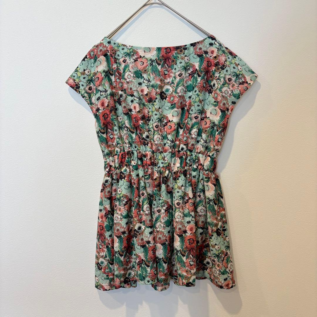 クチュールブローチ 花柄 フレアワンピース 半袖 グリーン 38 膝丈　高級 7