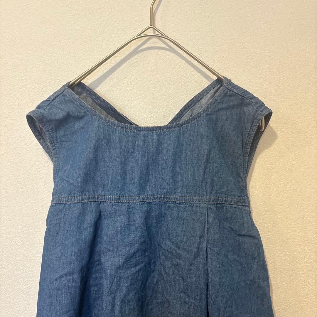 チル デニム風　バックリボン　トップス 綿100％ 青 M 夏 ノースリーブ 2