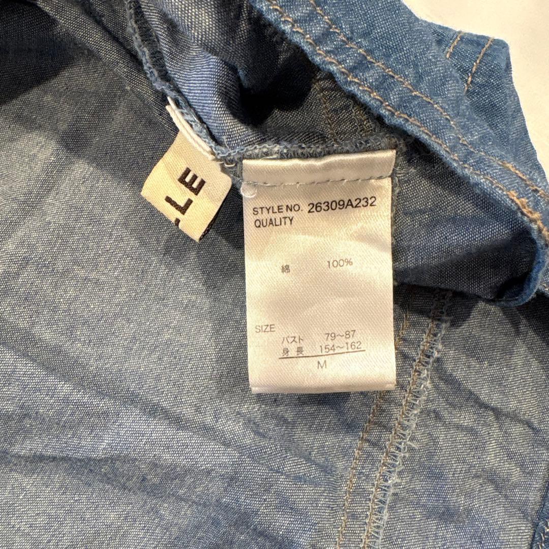 チル デニム風　バックリボン　トップス 綿100％ 青 M 夏 ノースリーブ 6