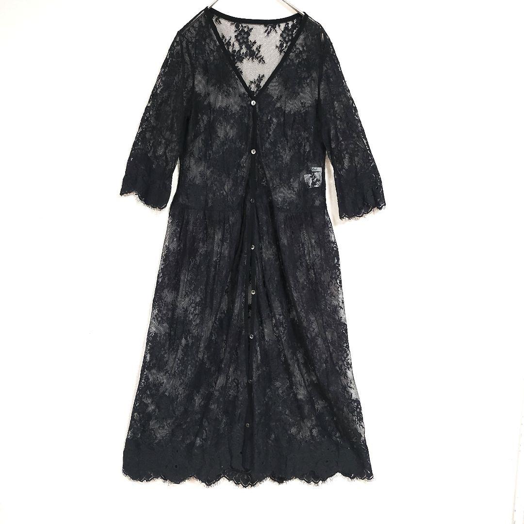 フリーズマート オールレース７分袖ブラックカーディガン F ロングワンピース