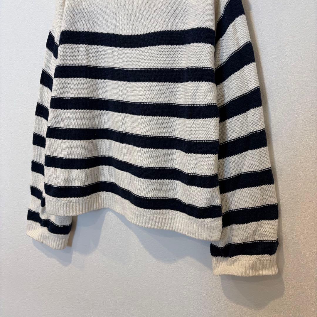ボーダー ニットセーター 長袖　ゴールドボタン 白 ホワイト　M カジュアル 5