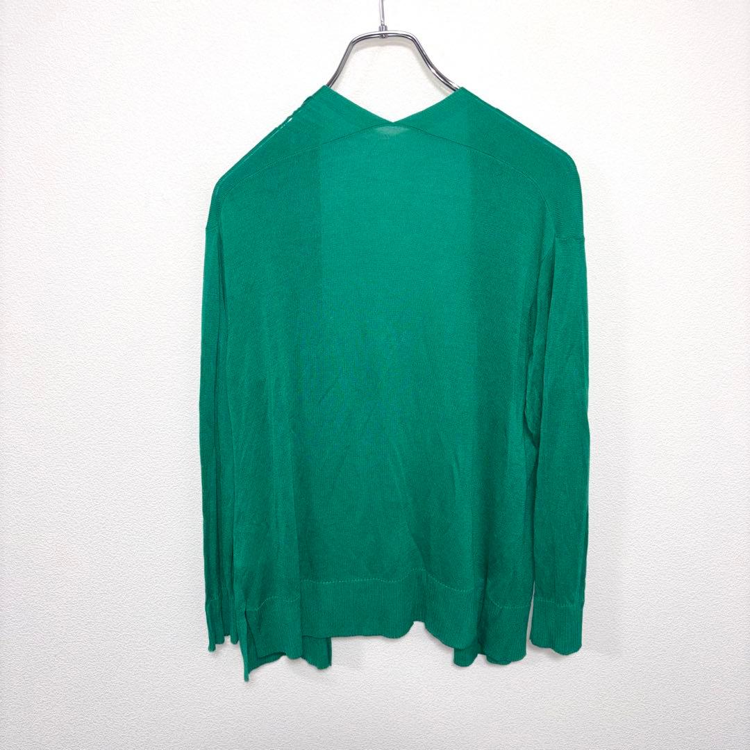 DRESKIP 薄手グリーン カーディガン Mサイズノーボタンd725 11