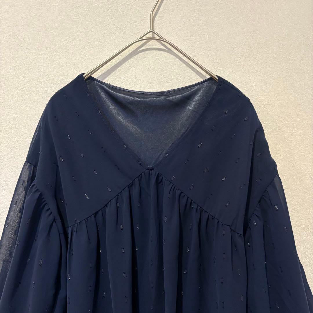 ナチュラルビューティーベーシック ブラウス シアー ドット 紺色　ネイビー M 2