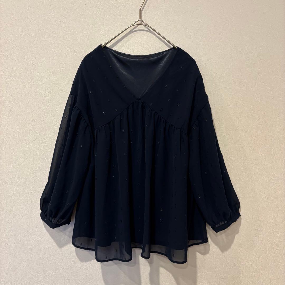 ナチュラルビューティーベーシック ブラウス シアー ドット 紺色　ネイビー M 3