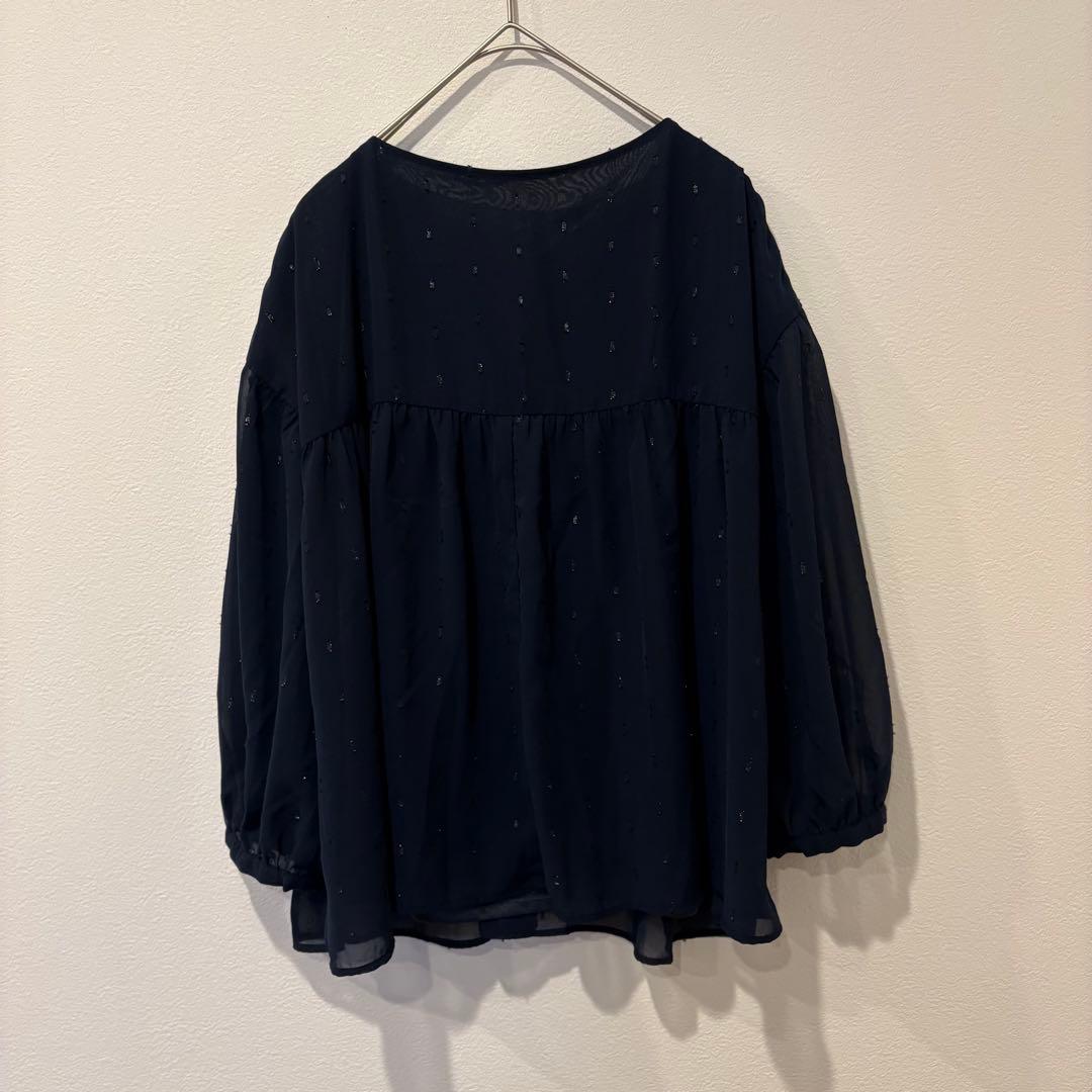 ナチュラルビューティーベーシック ブラウス シアー ドット 紺色　ネイビー M 7