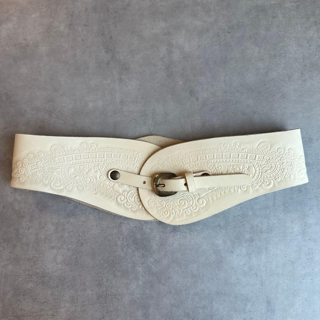 DIESEL Embossed white leather waist belt 2