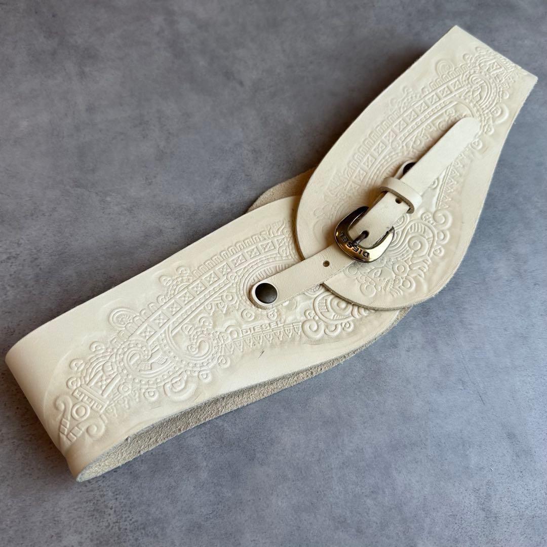 DIESEL Embossed white leather waist belt 3