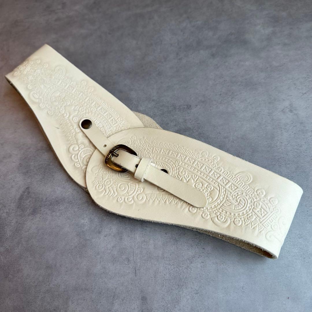 DIESEL Embossed white leather waist belt 4