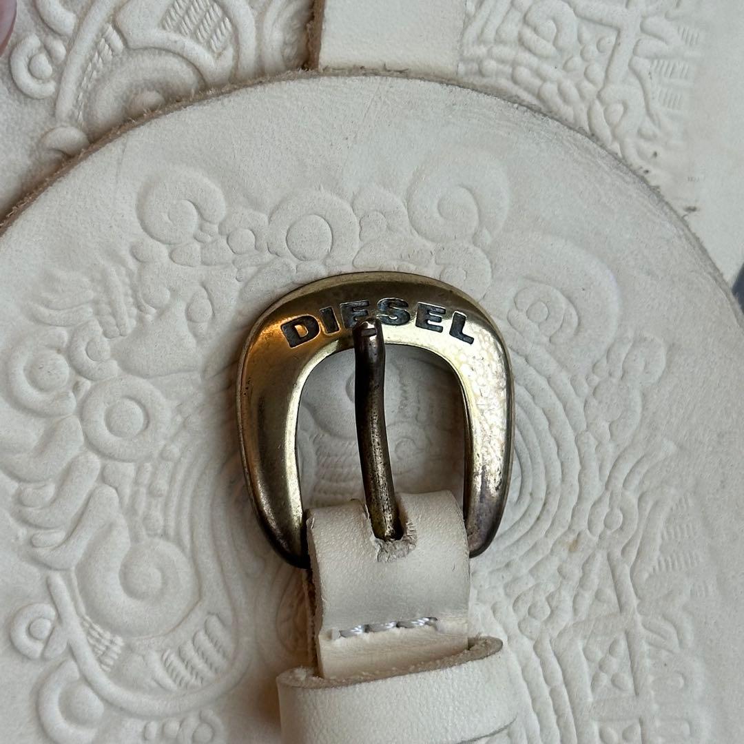 DIESEL Embossed white leather waist belt 8