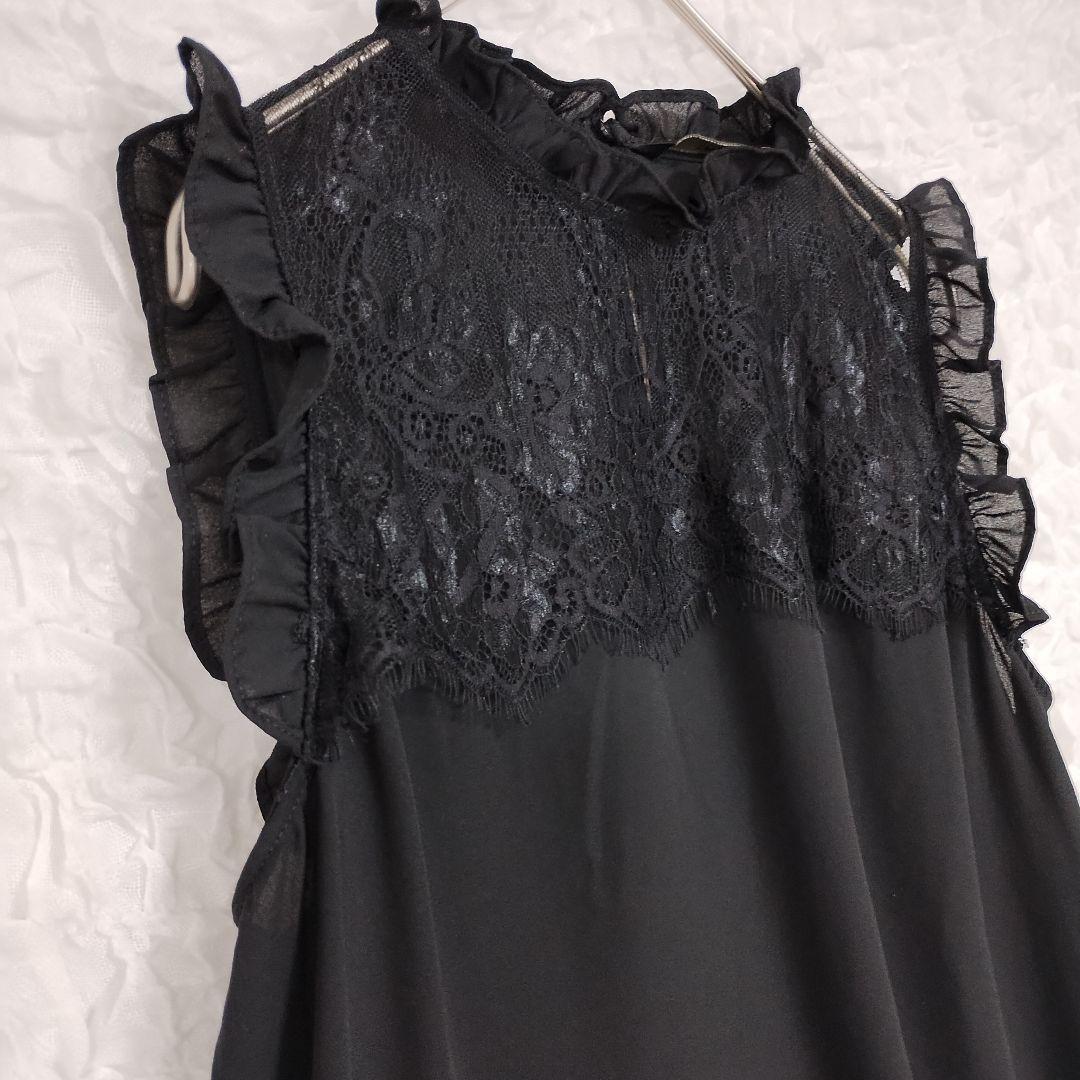 ザラベーシック 黒のレースノースリーブトップス M フォーマル シフォン 7