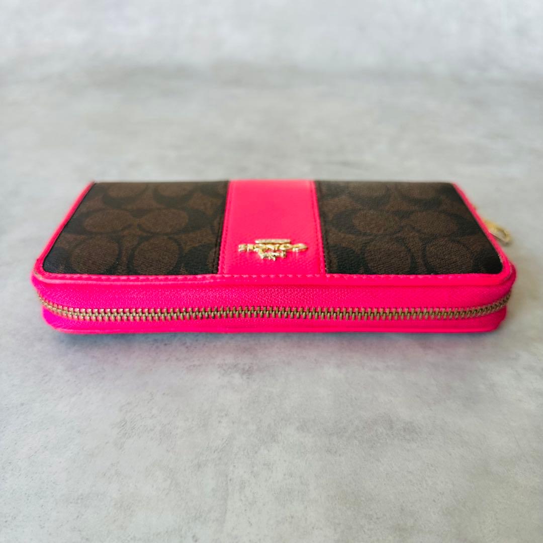 COACH Signature Zip Around Wallet PINK 4