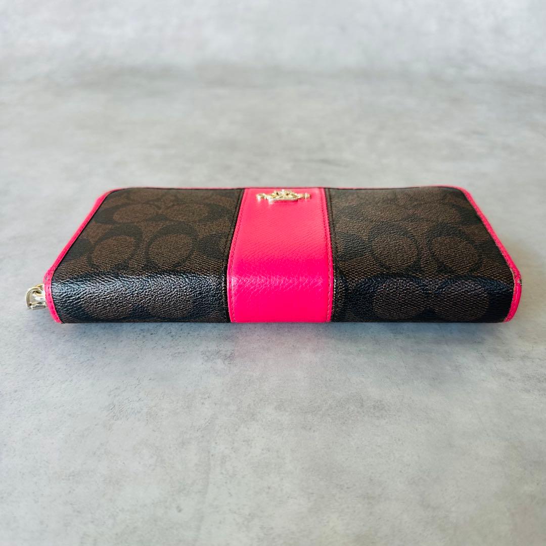 COACH Signature Zip Around Wallet PINK 5