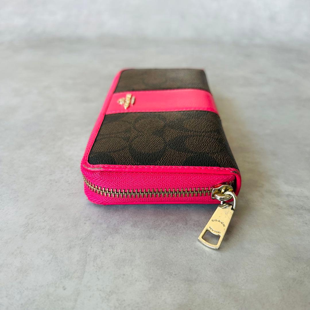COACH Signature Zip Around Wallet PINK 6