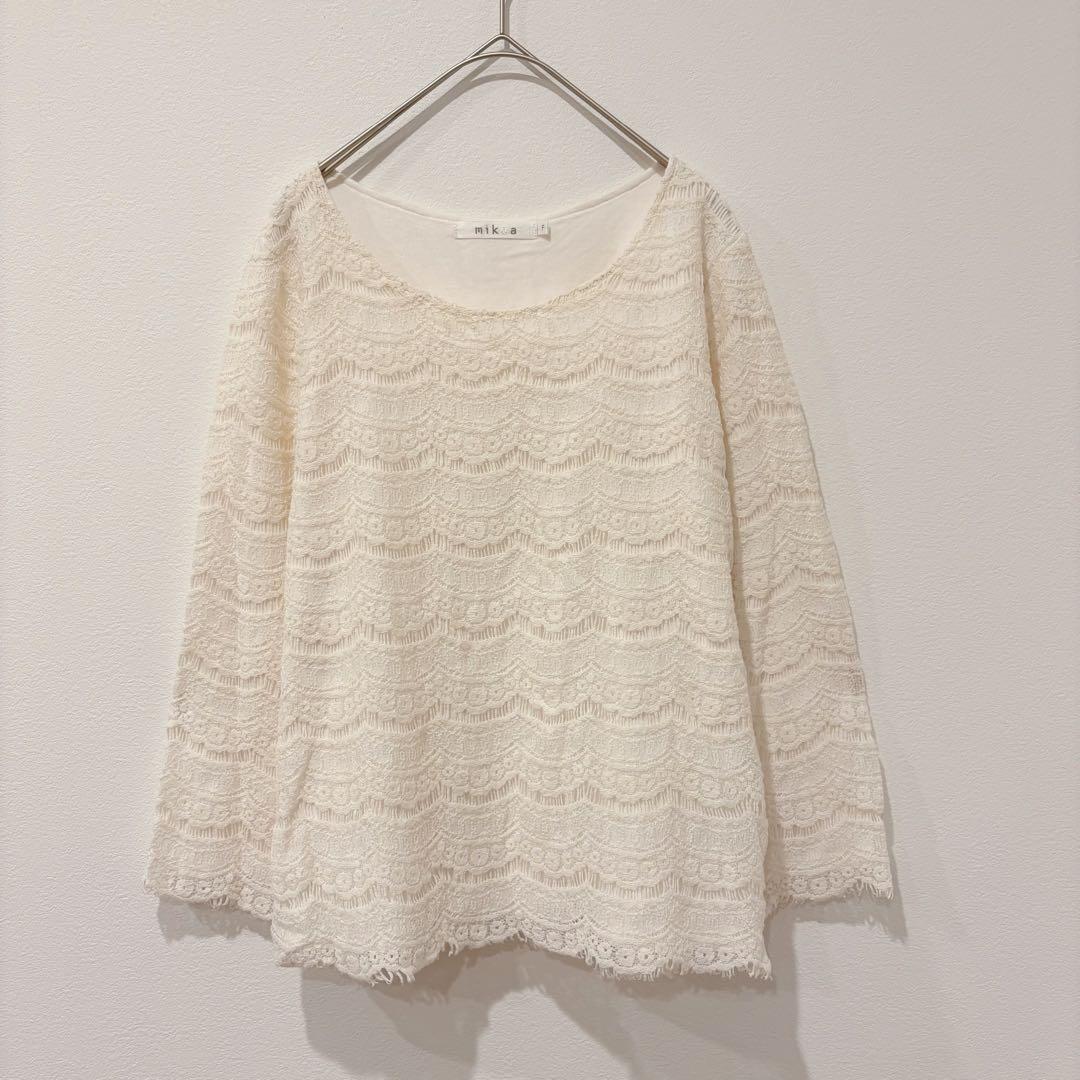 ミコア レーストップス 長袖ブラウス　花柄 アイボリー 白　ホワイト　きれいめ