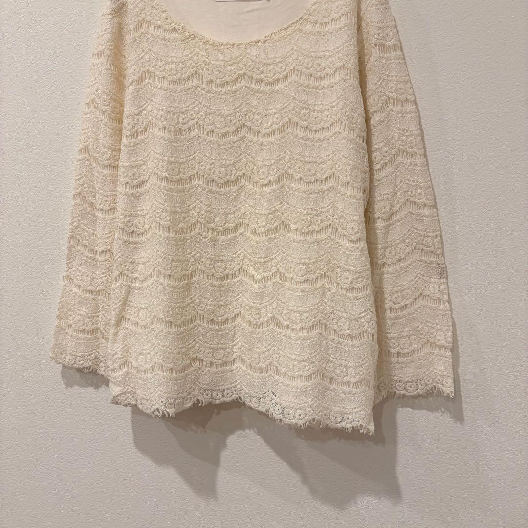 ミコア レーストップス 長袖ブラウス　花柄 アイボリー 白　ホワイト　きれいめ 4