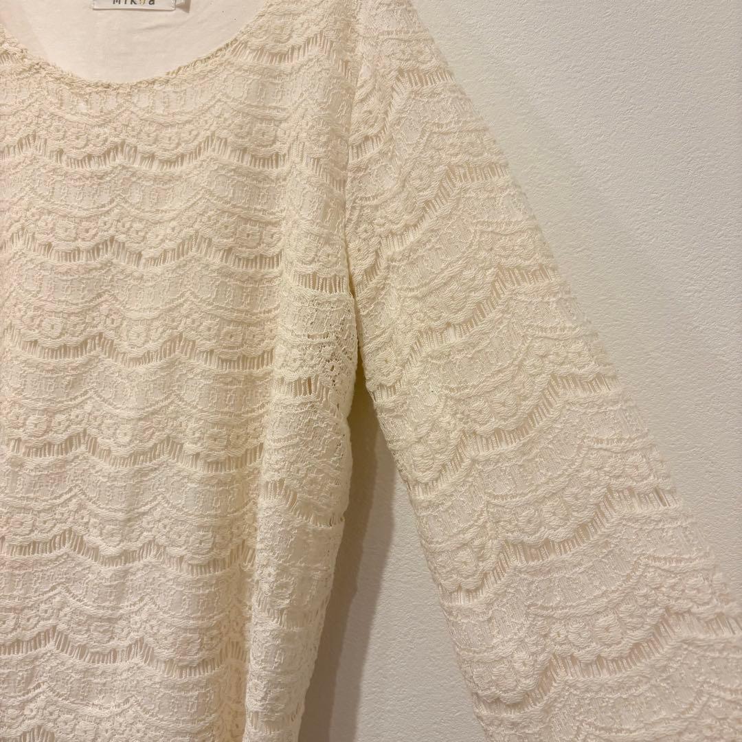 ミコア レーストップス 長袖ブラウス　花柄 アイボリー 白　ホワイト　きれいめ 5