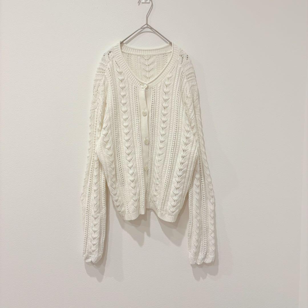 .GU ニットカーディガン 長袖　透かし編み ホワイト　白　L 可愛い　大きい