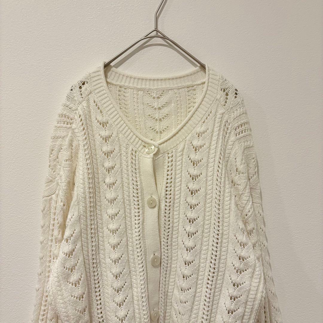 .GU ニットカーディガン 長袖　透かし編み ホワイト　白　L 可愛い　大きい 2