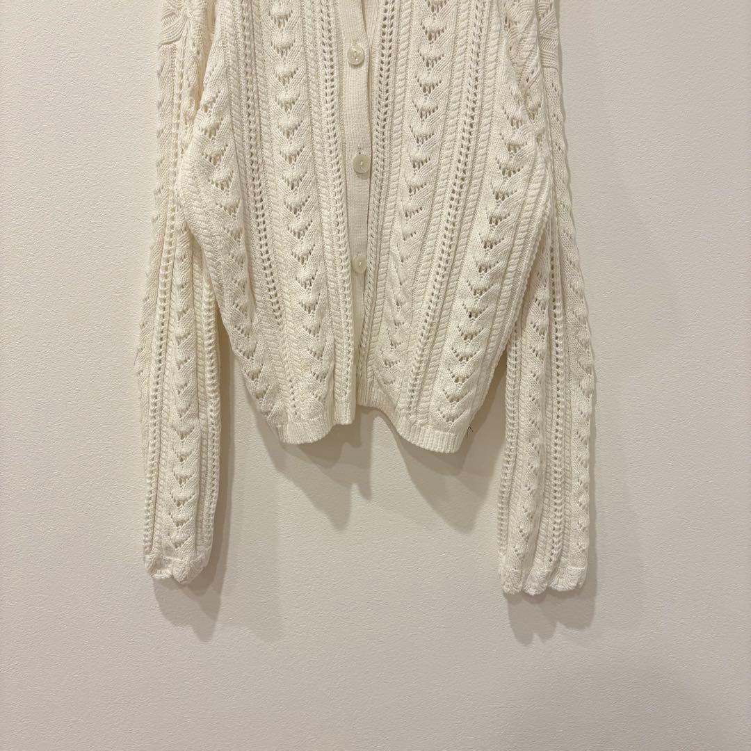 .GU ニットカーディガン 長袖　透かし編み ホワイト　白　L 可愛い　大きい 3