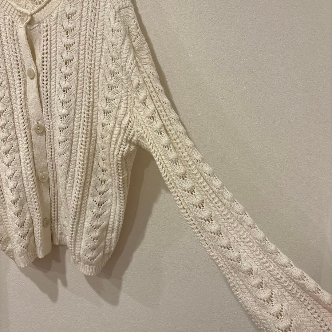 .GU ニットカーディガン 長袖　透かし編み ホワイト　白　L 可愛い　大きい 4