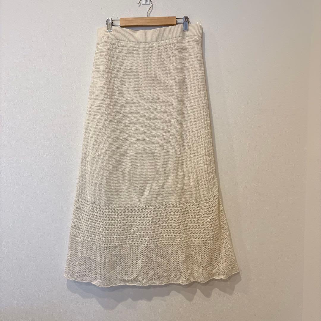 GU ニット フレアスカート ロング アイボリー 白　XL 大きめ 体型カバー 4