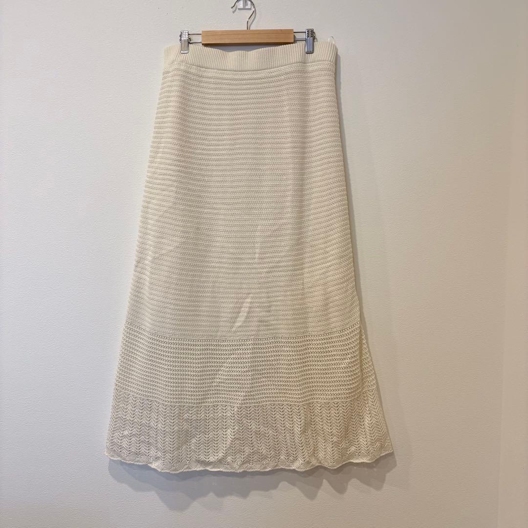 GU ニット フレアスカート ロング アイボリー 白　XL 大きめ 体型カバー 5