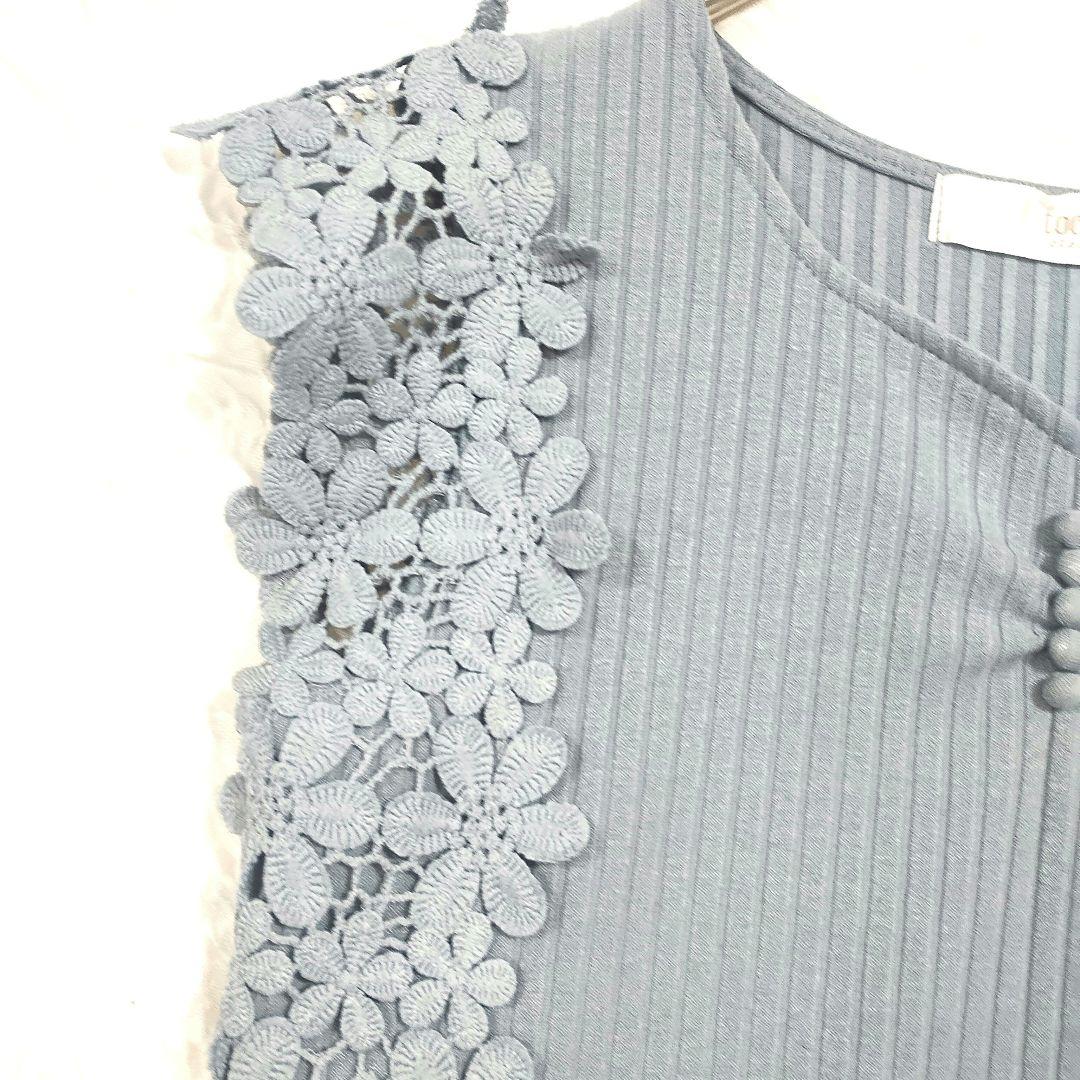 トッコクローゼット レース装飾付きノースリーブトップスライトブルー M 3