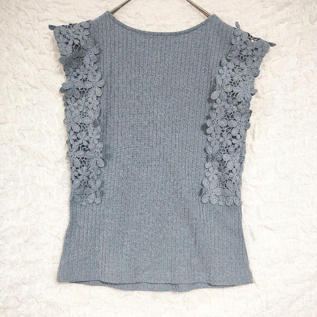 トッコクローゼット レース装飾付きノースリーブトップスライトブルー M 5