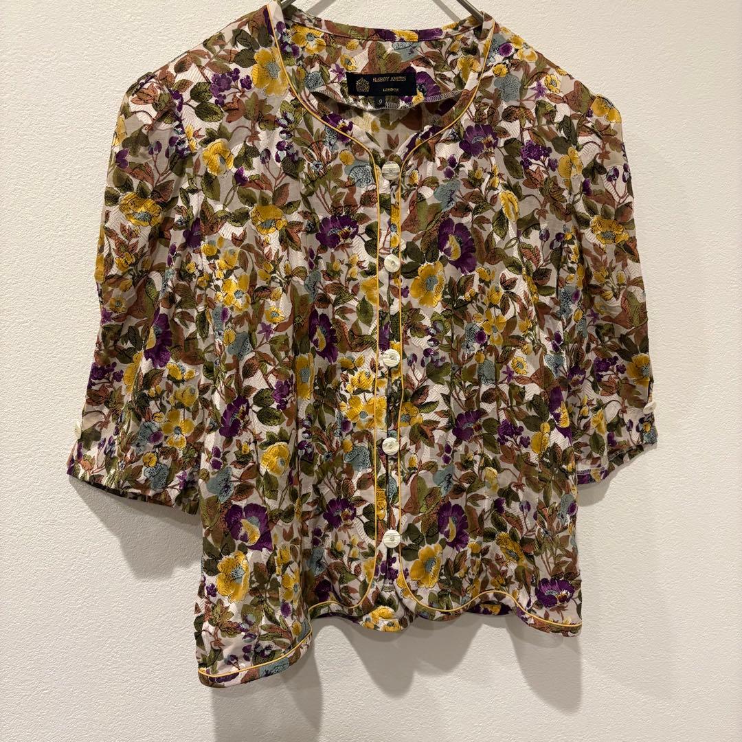 ハーディエイミス 花柄 ブラウス 半袖 総柄 上品 マルチカラー 9号 M相当 4