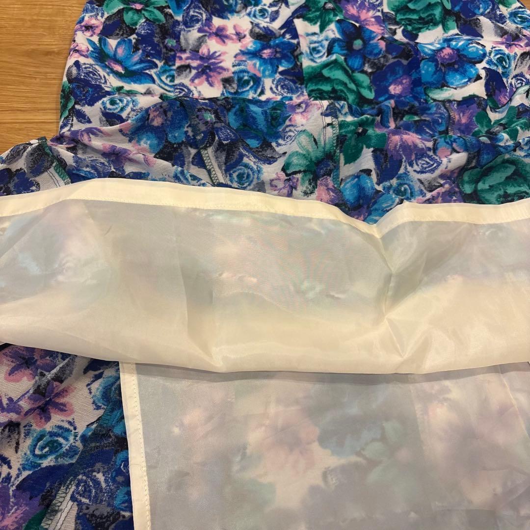 .フレアスカート ロング　花柄　総柄 ブルー M相当　9 上品　マーメイド 5