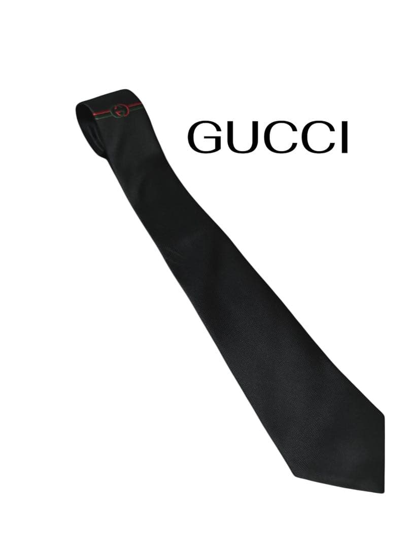 【美品】GUCCI ダブルGディティール付シルクブラックネクタイ