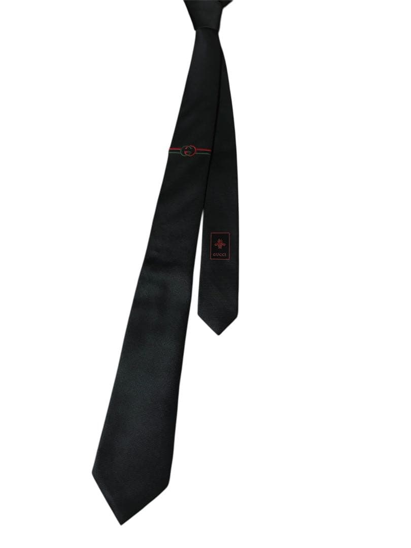 【美品】GUCCI ダブルGディティール付シルクブラックネクタイ 4