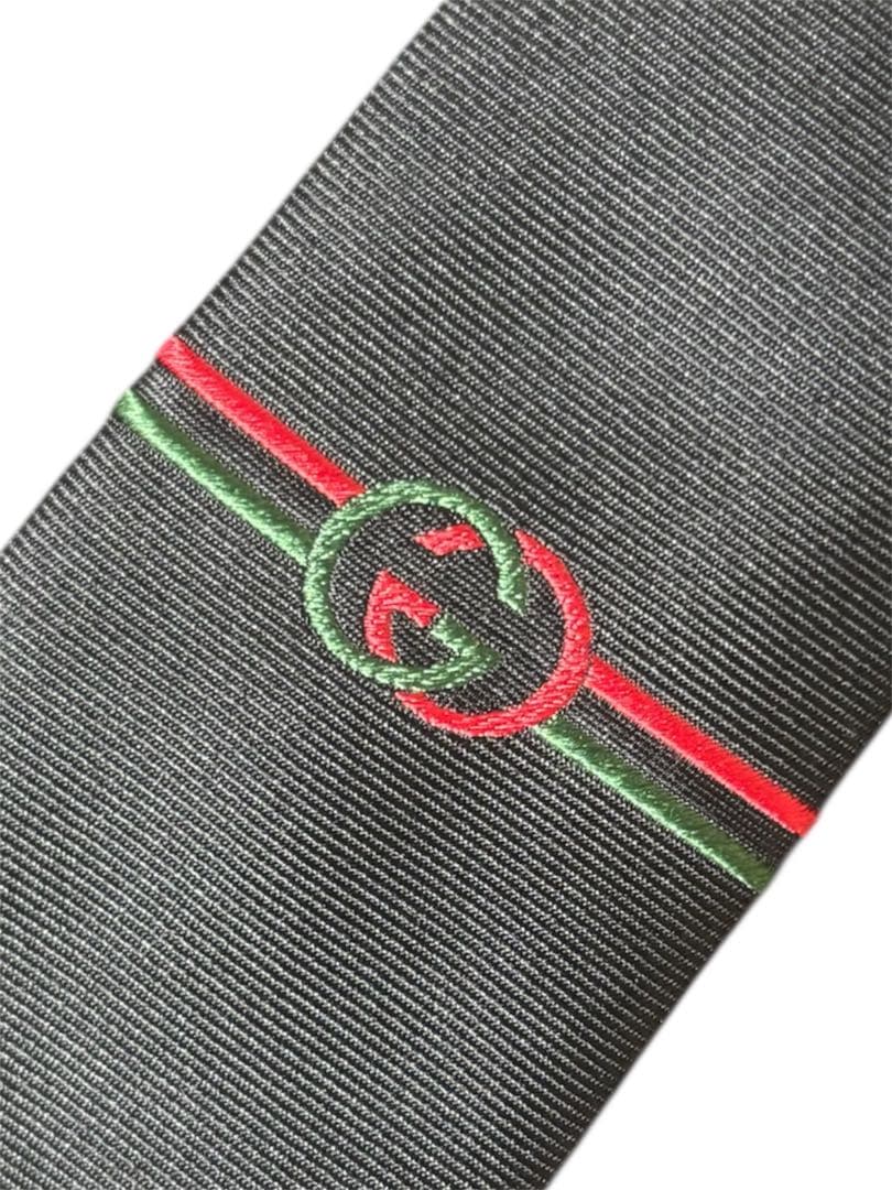 【美品】GUCCI ダブルGディティール付シルクブラックネクタイ 7