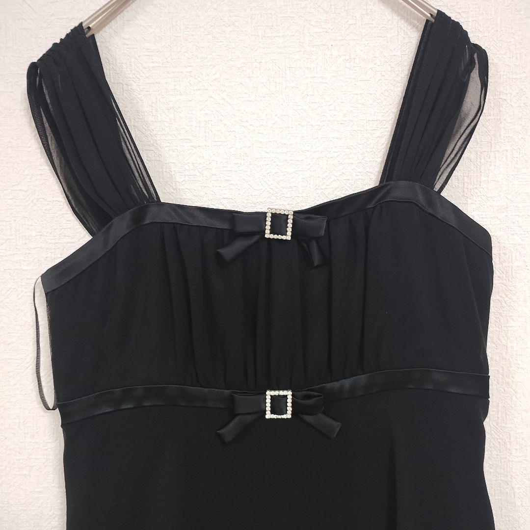 shes シェス ブラック 3層フリル パーティードレス M リボン シフォン 2