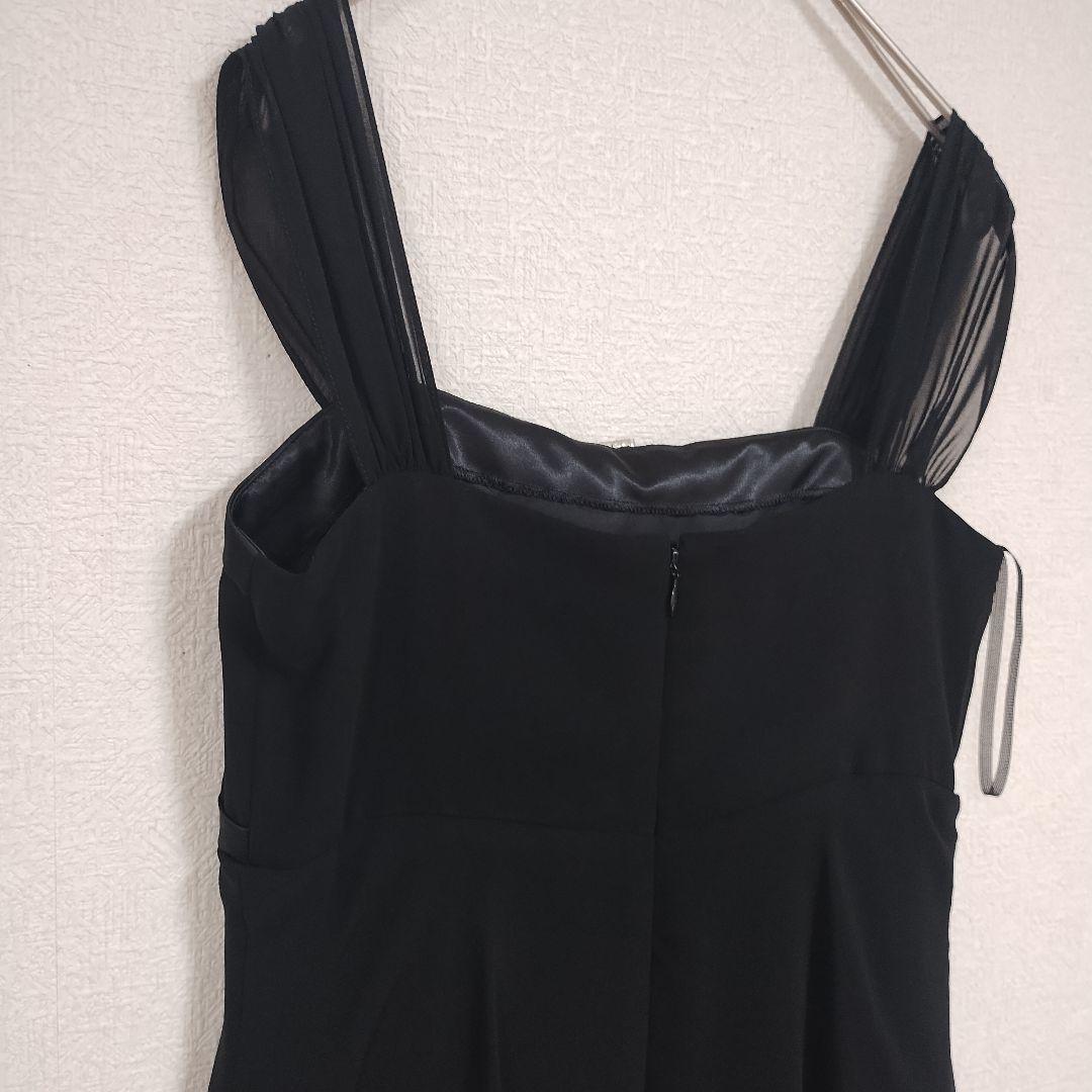 shes シェス ブラック 3層フリル パーティードレス M リボン シフォン 7