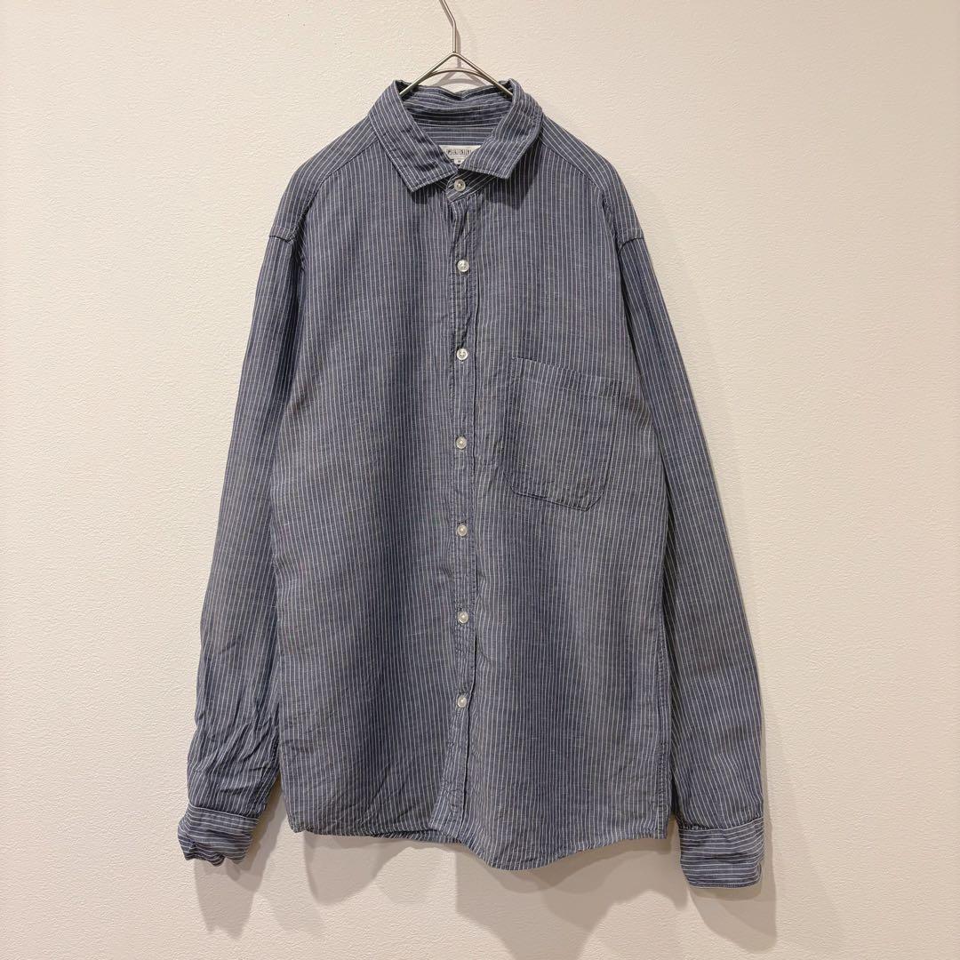 PLST プラステ ストライプ 長袖シャツ ブルー M カジュアル コットン