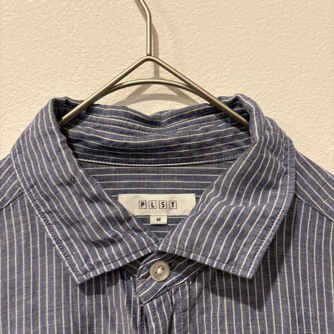 PLST プラステ ストライプ 長袖シャツ ブルー M カジュアル コットン 3