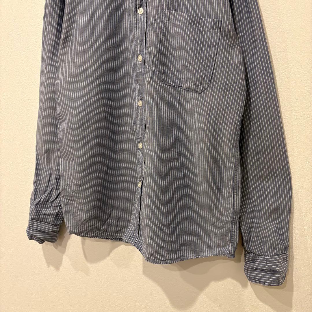 PLST プラステ ストライプ 長袖シャツ ブルー M カジュアル コットン 4