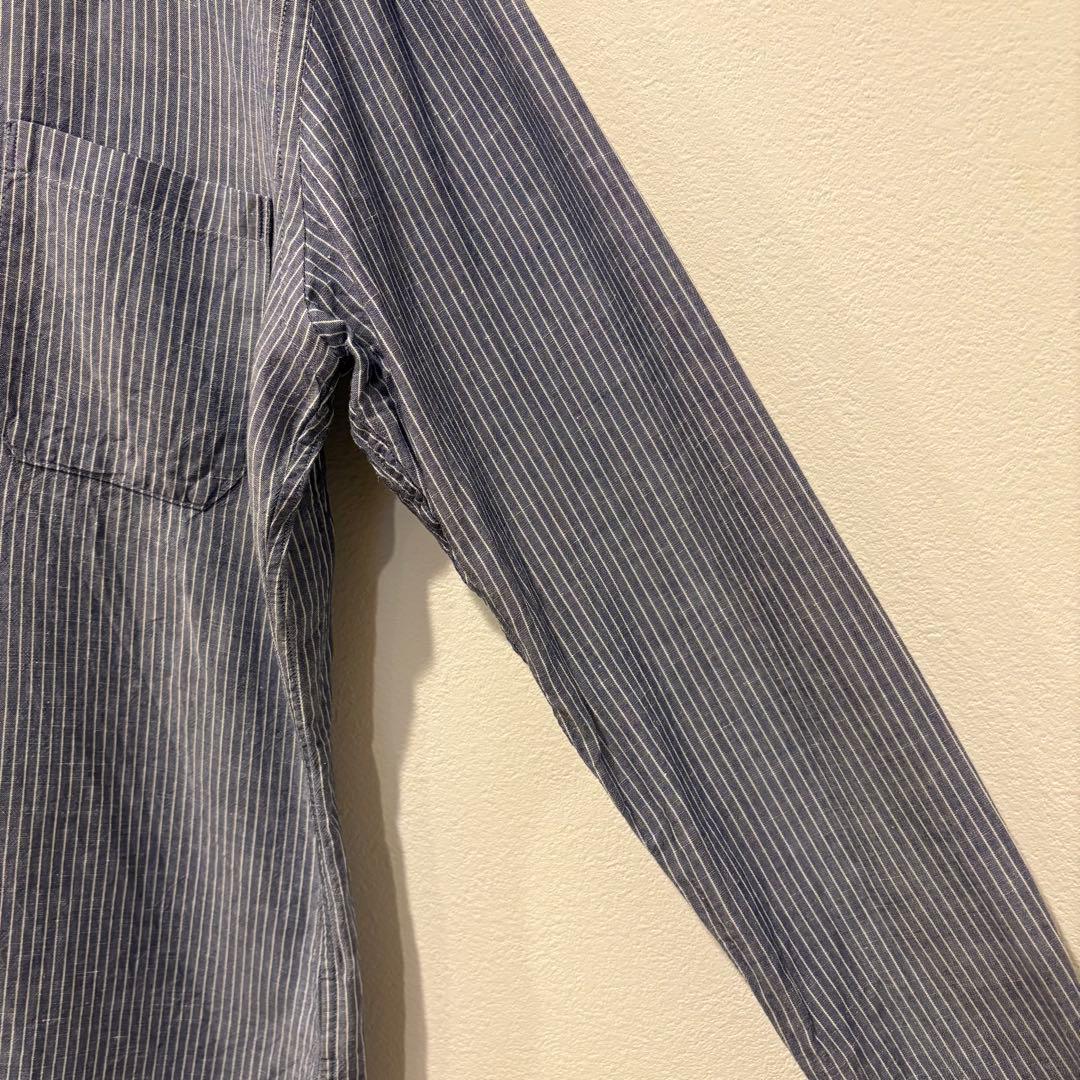 PLST プラステ ストライプ 長袖シャツ ブルー M カジュアル コットン 5